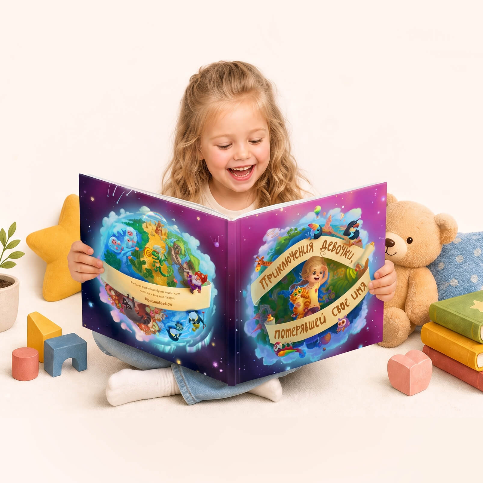 Девочка читает именную книгу